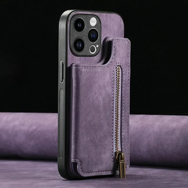 Zipper Wallet Leather Phone Case with Card Holder for iPhone 16/15/14/13/12/11 Pro Max