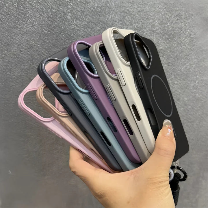 Luxury Matte Hard iPhone Case with Magnetic Wrist Strap – Black – Compatible with iPhone 16