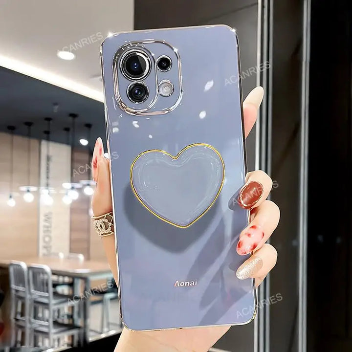 Luxury Plating Love Heart Holder Case for Samsung S20/S21/S22, A52/A32/A72 with Elegant Design and Shockproof Features