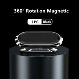 Black magnetic phone stand with '360° Rotation Magnetic' text on a black background