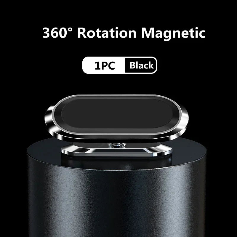 Black magnetic phone stand with '360° Rotation Magnetic' text on a black background