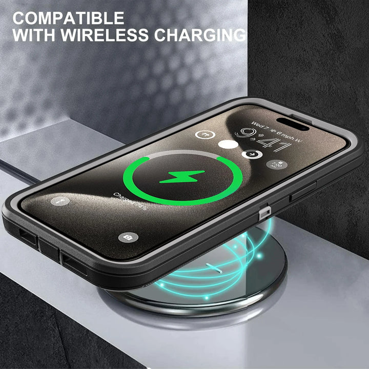 Heavy Duty Silicone Case for iPhone 16 Pro Max-13, Dual-Layer Protective Cover with Kickstand