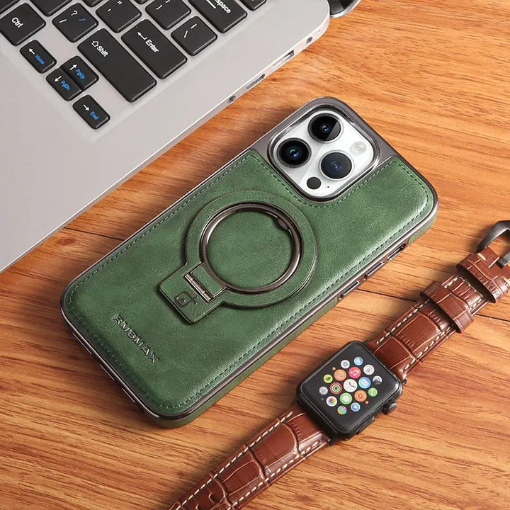 Invisible Stand Leather Case for iPhone 13 14 15 Pro Max with Magsafe