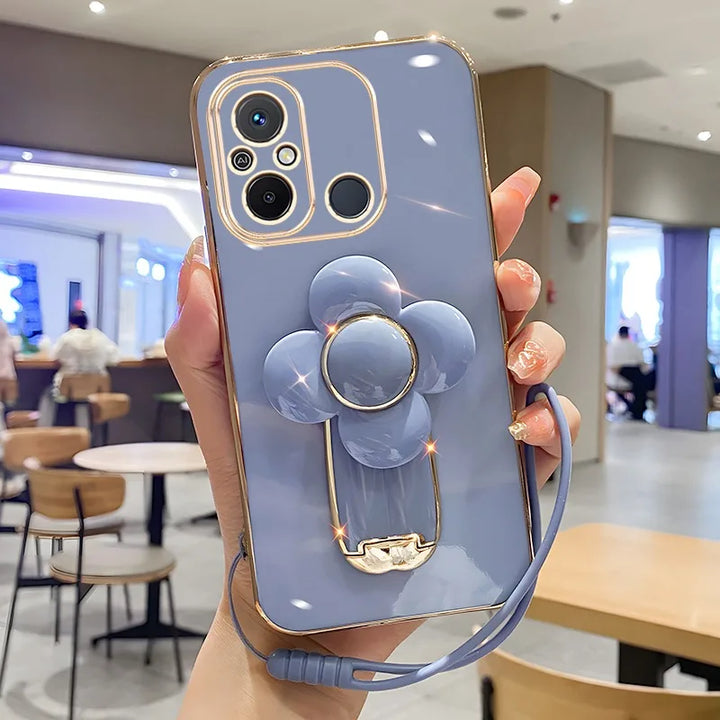 Luxury Turn Flower Stand Case for Redmi Note 13 Pro Plus, 12, 11S, and 10A with premium floral design and stand functionality