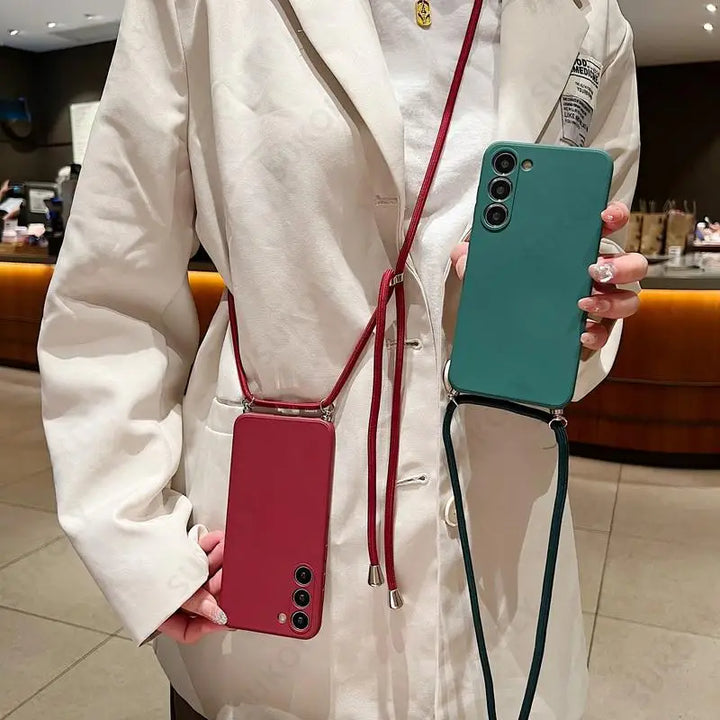 Crossbody Lanyard Silicone Case for Samsung Galaxy S23 S24 Ultra A54 A53 A35 5G – Soft Phone Cover