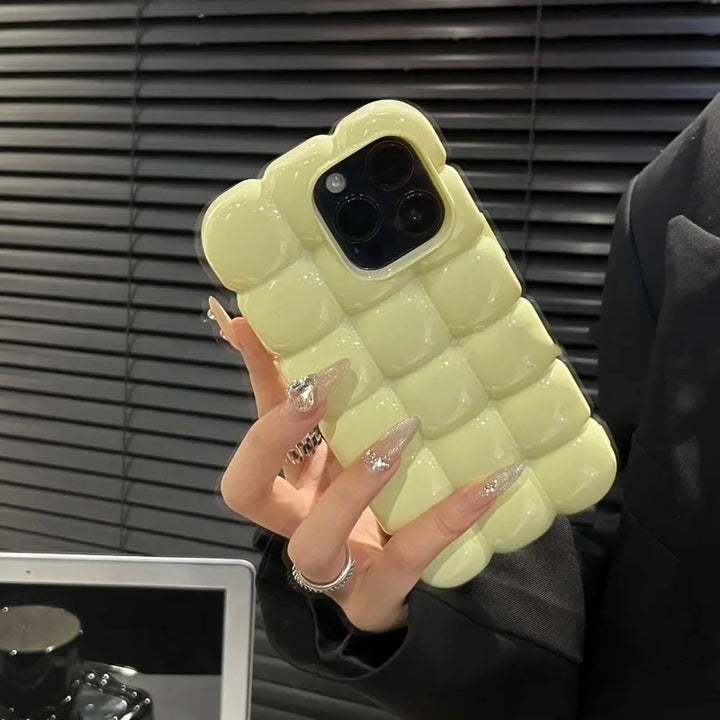 Cute 3D Block Lattice Case for iPhone 16 Pro Max, Glossy Candy Solid Color Shockproof Silicone Cover