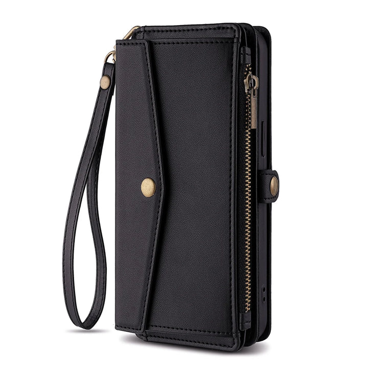 Wallet Flip Stand Leather Case with Crossbody Strap and Card Slots for iPhone 6-15 Pro Max