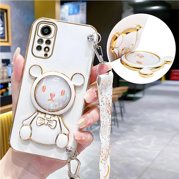 Luxury Bear Lanyard Strap Case for Xiaomi Redmi Note 12 11 10 9 Pro with Cute Design and Durable Strap