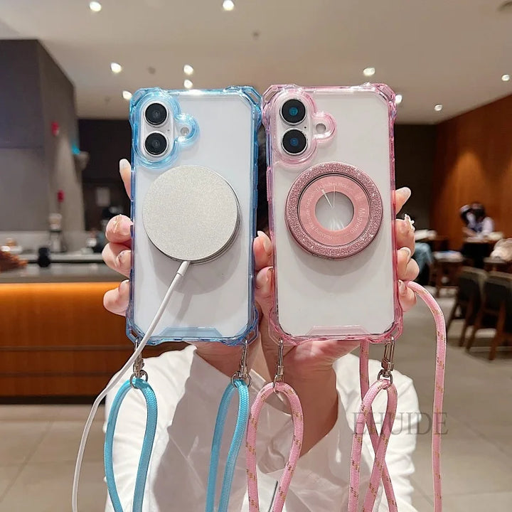 MagSafe Crossbody Case with Lanyard and Ring Holder for iPhone 16 Pro Max – Clear and Shockproof