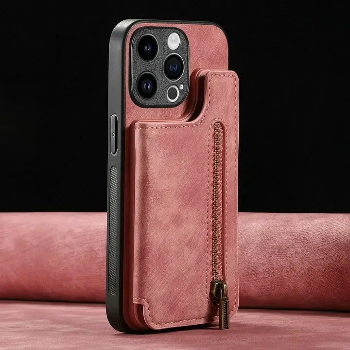 Zipper Wallet Leather Phone Case with Card Holder for iPhone 16/15/14/13/12/11 Pro Max