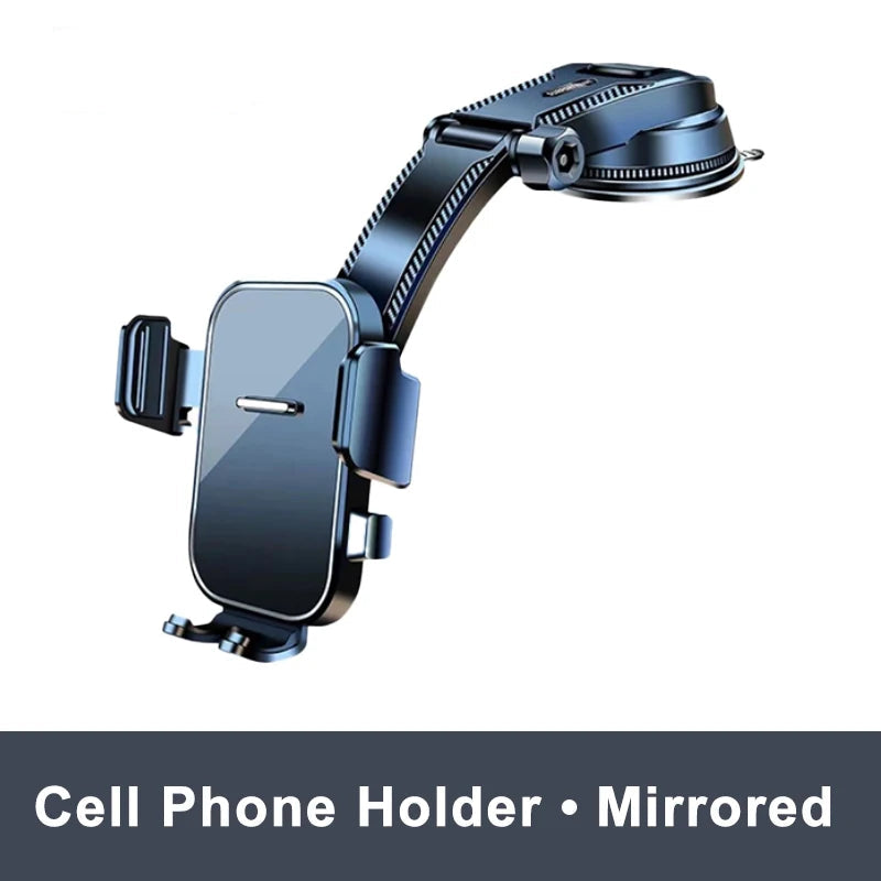 Mirrored cell phone holder with arm extension on a white background