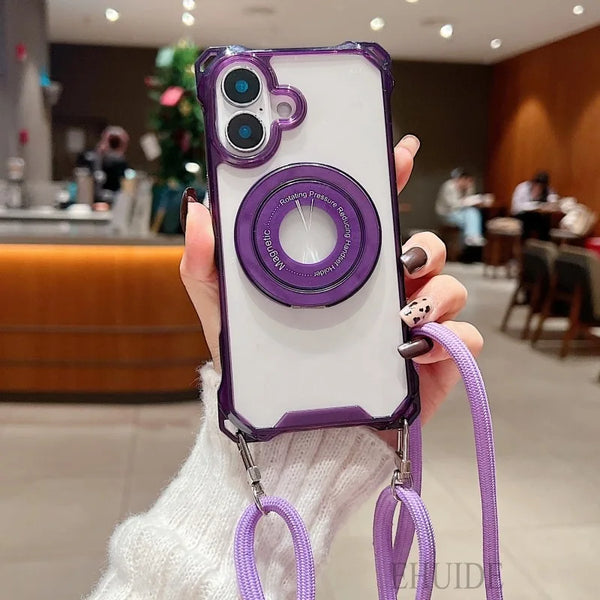 MagSafe Crossbody Case with Lanyard and Ring Holder for iPhone 16 Pro Max – Clear and Shockproof