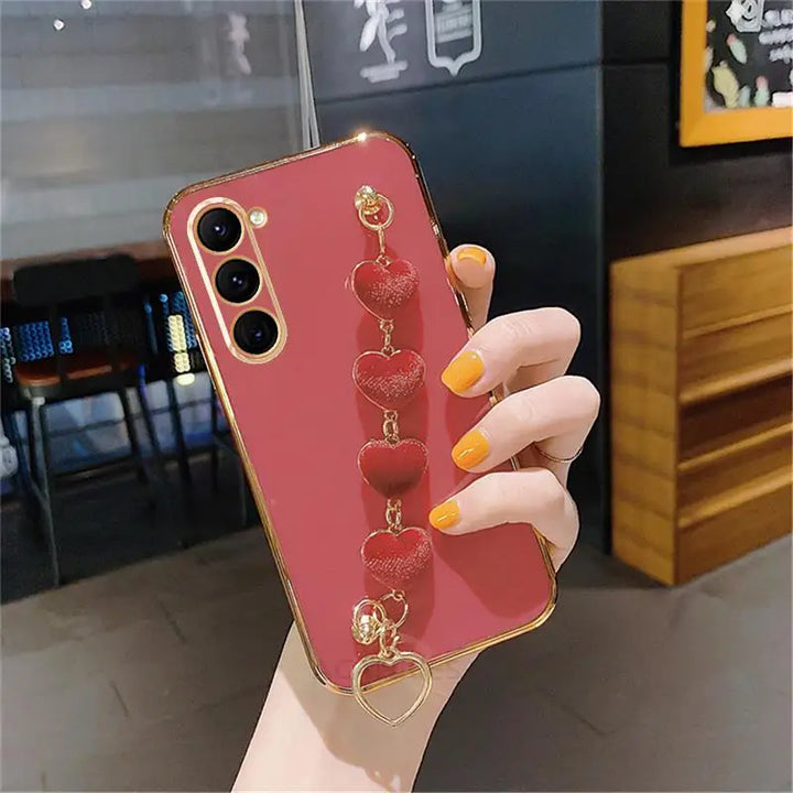 Love Heart Bracelet Case for Samsung S9/S10/S20/S21/S22/S23, Note 9/10/20 Ultra with Decorative Charm
