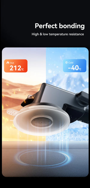 Phone mount with temperature resistance graphics on a black background