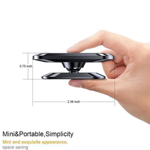 Hand holding a black phone stand with dimensions displayed, on a white background