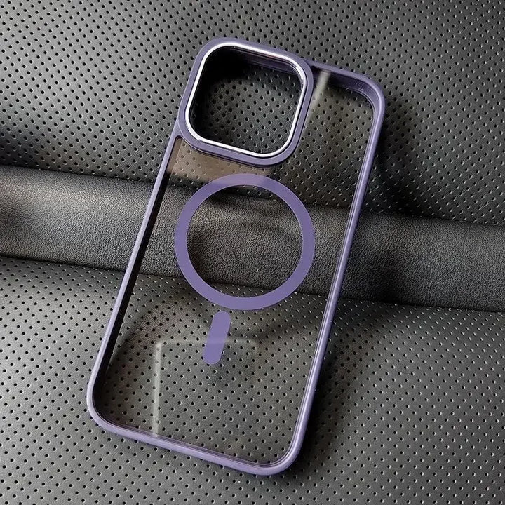 Metal Frame Transparent iPhone Case – MagSafe Magnetic Clear Protective Cover for iPhone 11–16 Pro Max