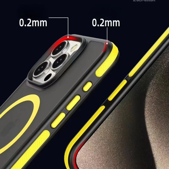 Luxury MagSafe Matte Bicolor Frame iPhone Case – Full-Coverage Shockproof Magnetic Cover for iPhone 11–16 Pro Max
