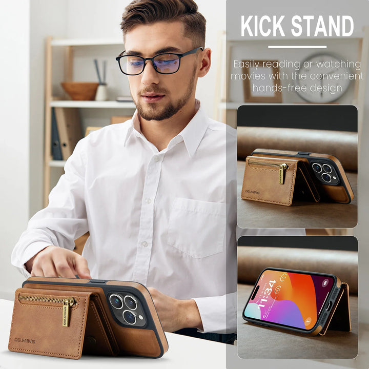 Magnetic Leather RFID Wallet Case for iPhone 11/12/13/14/15/16 Pro Max Plus