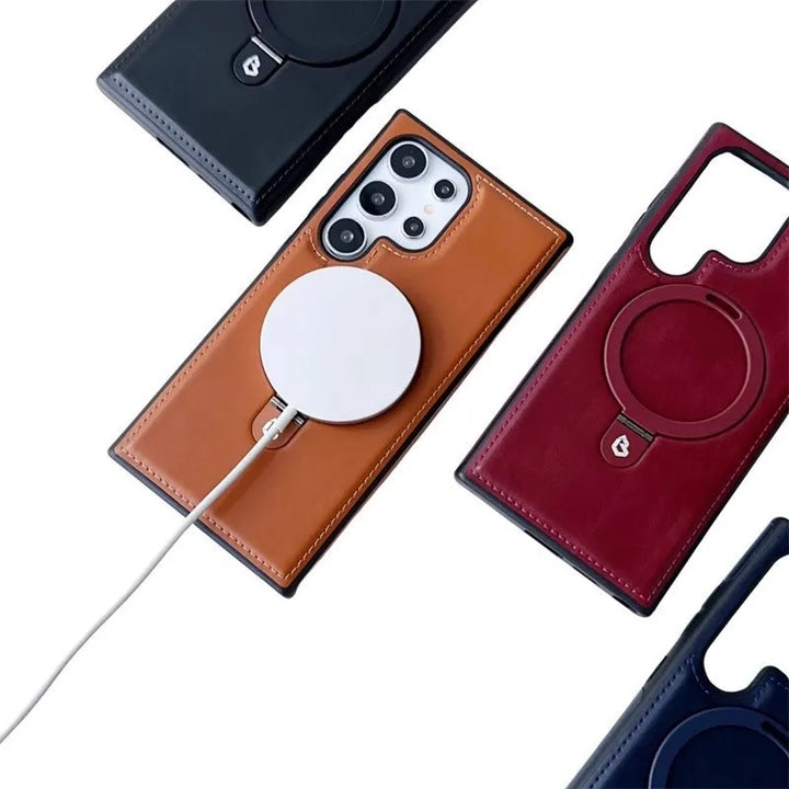 Luxury Magnetic PU Leather Phone Case with Magsafe for Samsung S25/S24/S23/S22 Ultra Plus
