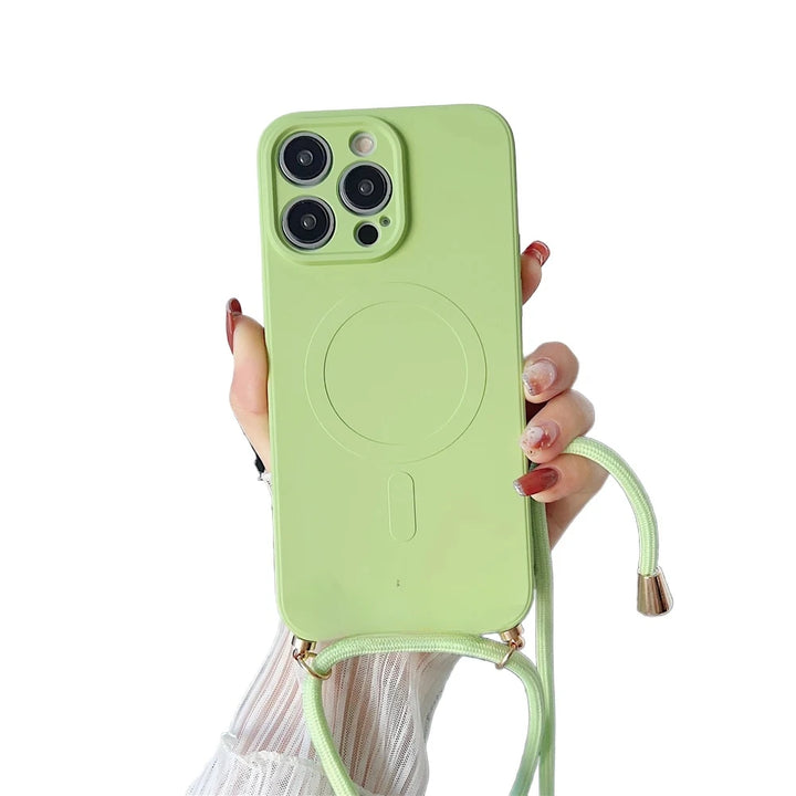 Liquid Silicone Crossbody iPhone Case with Lanyard – MagSafe Compatible Lightweight Shockproof Cover for iPhone 11–16 Pro Max