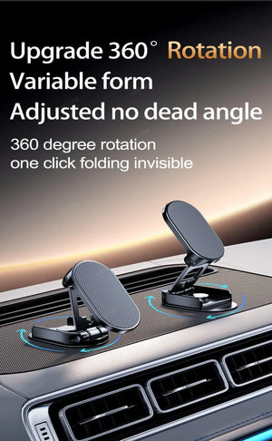 Car phone holder with 360-degree rotation feature on a car dashboard.