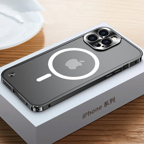Luxury Aluminum Alloy Magnetic iPhone Case for Magsafe – Silver, Gold, Black – Slim Matte Bumper