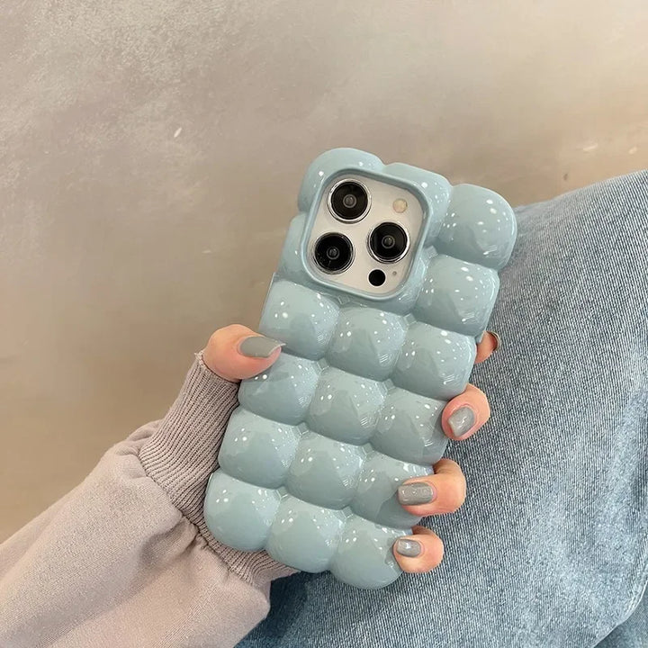 Cute 3D Block Lattice Case for iPhone 16 Pro Max, Glossy Candy Solid Color Shockproof Silicone Cover