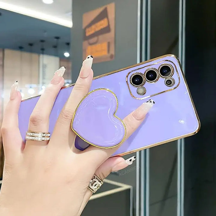 Luxury Plating Love Heart Holder Case for Samsung S20/S21/S22, A52/A32/A72 with Elegant Design and Shockproof Features