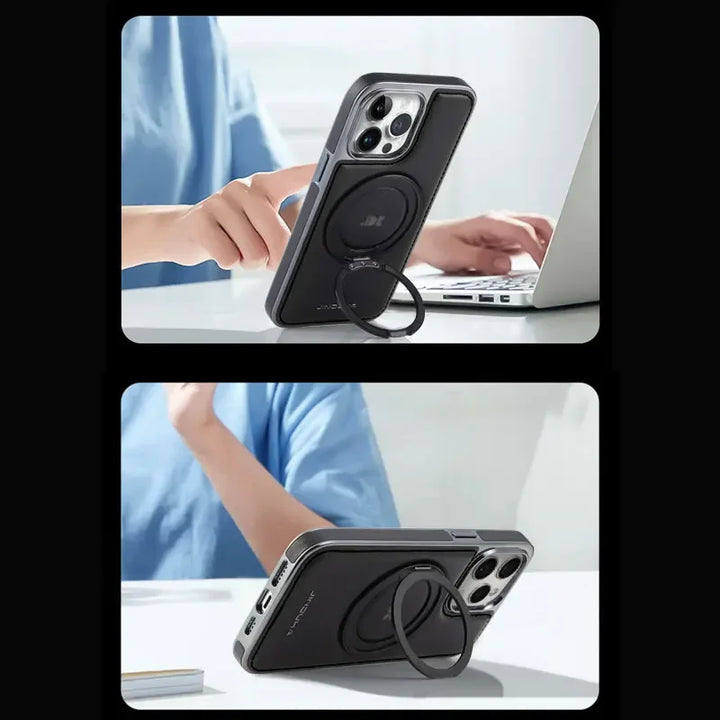 Invisible Stand Leather Case for iPhone 12 13 14 15 Pro Max Magnetic Holder