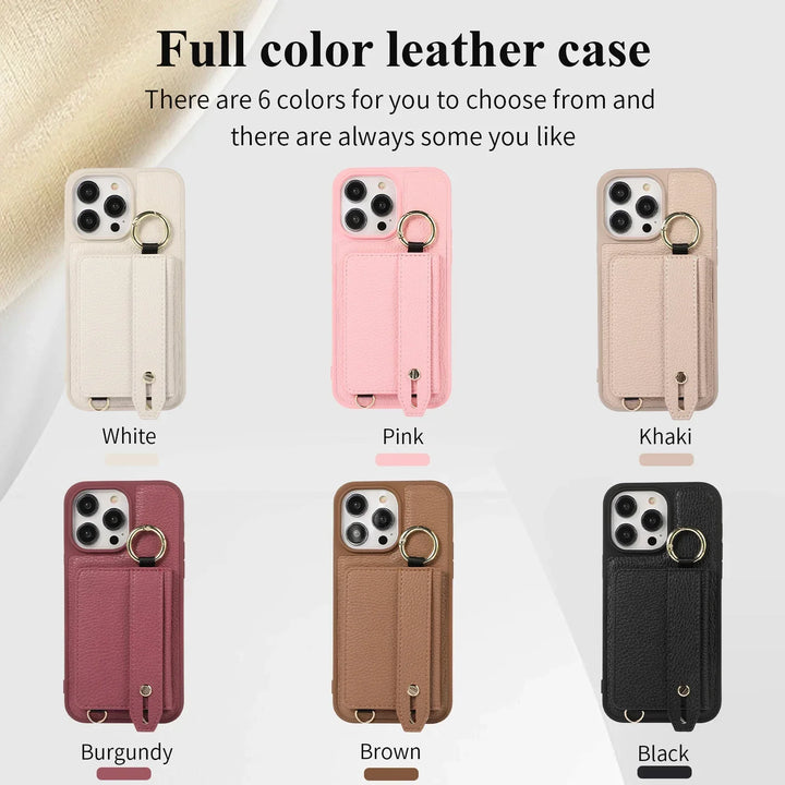 Leather Crossbody Wallet Case with Wristband and Card Slot for iPhone 15/16/14/13/12/11