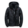Black winter jacket with red accents on a gray background