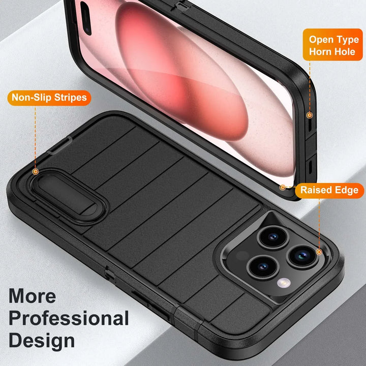 Heavy Duty Silicone Case for iPhone 16 Pro Max-13, Dual-Layer Protective Cover with Kickstand