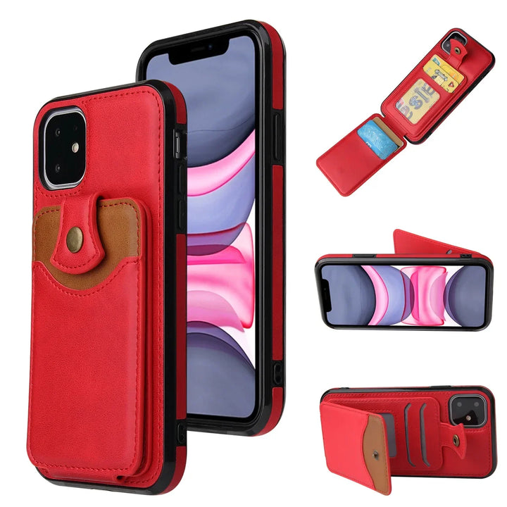 Luxury PU Leather Wallet Case for iPhone 15–SE – Card Holder with Sleek Design – Black, Brown, Red, Gray, Blue