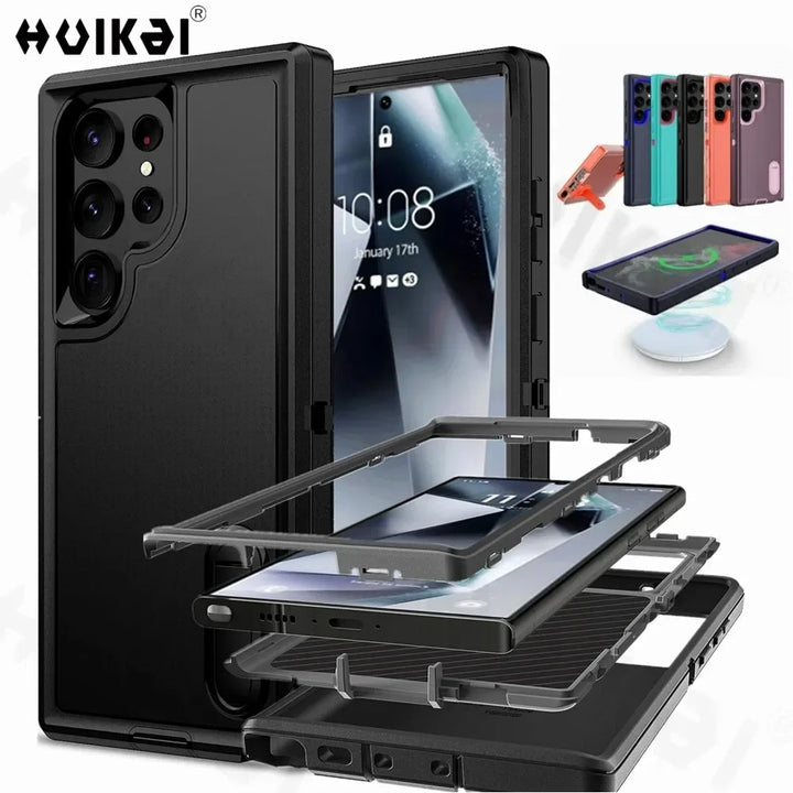 Heavy Duty Anti-Scratch Rugged Case for Samsung Galaxy S25, S24, S23, A54, A15, A16 – Shockproof, Kickstand, Wireless Charging Compatible