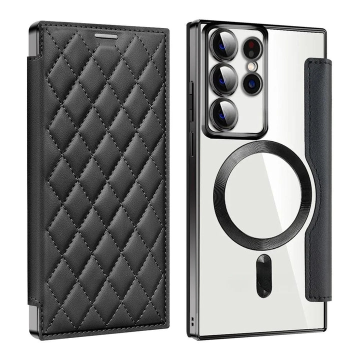 Card Holder Magnetic Leather Case for Samsung S22/S23/S24 Ultra, Wireless Charging