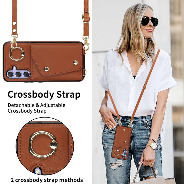 Crossbody Zipper Wallet Case with Card Holder for Samsung S23 Ultra/S22 Plus/S21 FE/A54/A53, Leather Cover