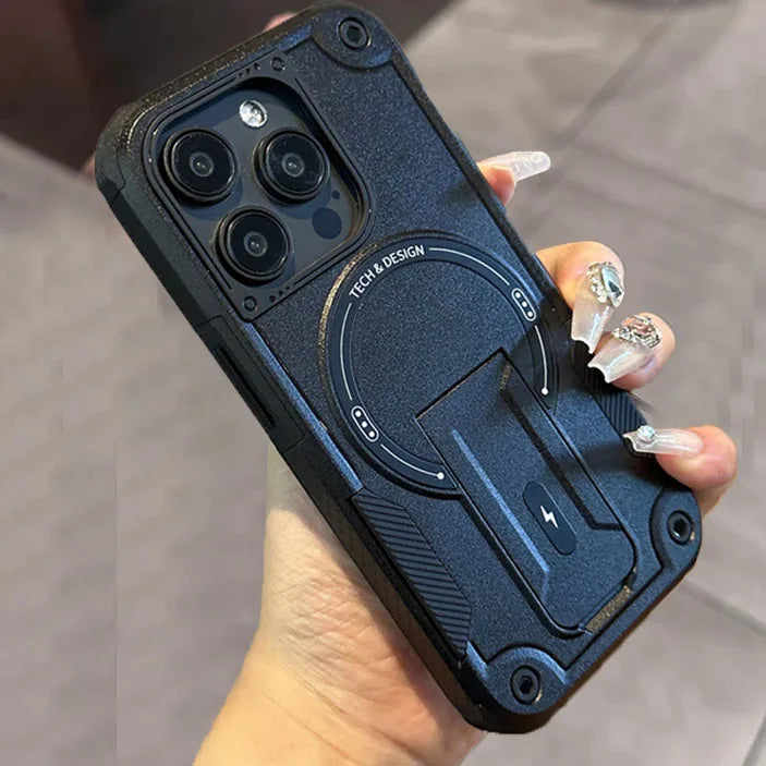 Rugged Military-Grade MagSafe iPhone Case with Kickstand – Shockproof Magnetic Bumper Cover for iPhone 11 to 16 Pro Max
