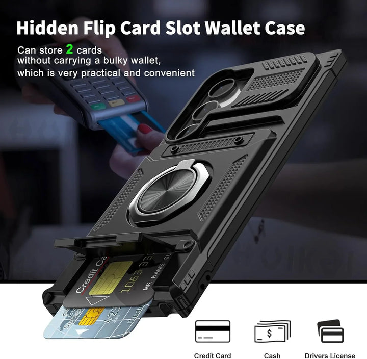 Samsung Galaxy S25/S24/S23/A55 Ultr Plus Heavy Duty Wallet Case with Kickstand and Card Holder