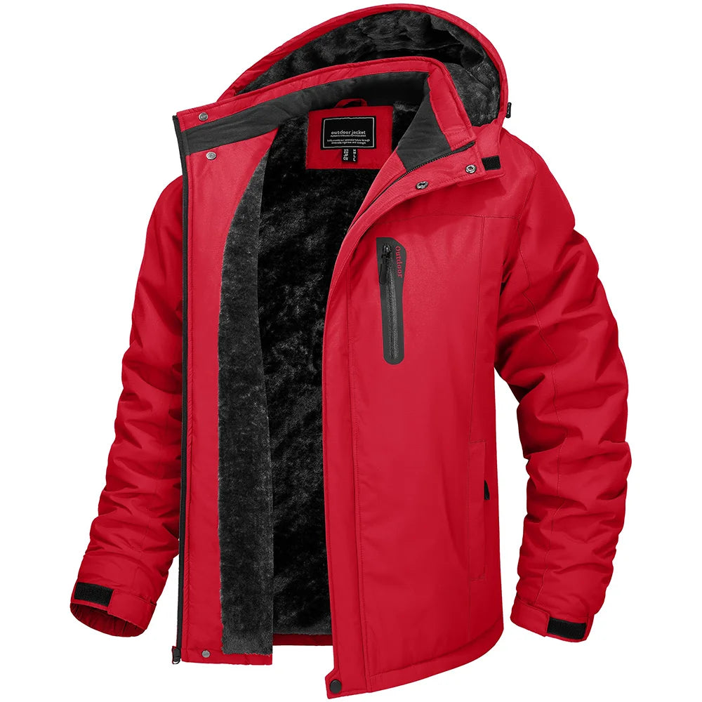 Red jacket with black interior on a white background