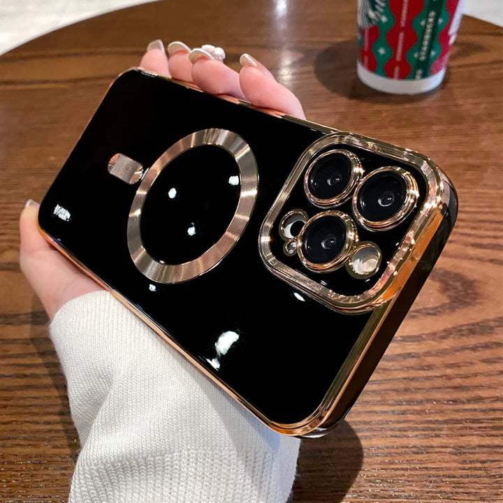 Luxury Electroplated Silicone MagSafe Case for iPhone 16 Pro Max – Magnetic Shockproof Wireless Charging Cover