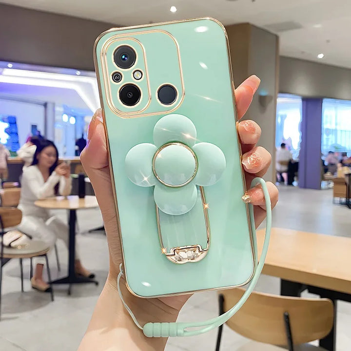 Luxury Turn Flower Stand Case for Redmi Note 13 Pro Plus, 12, 11S, and 10A with premium floral design and stand functionality