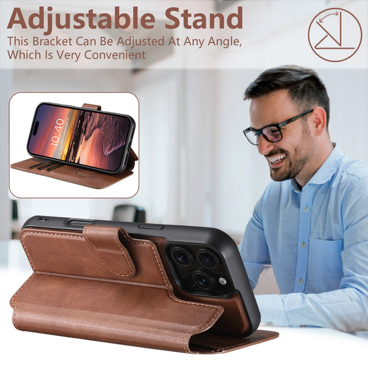 PU Leather Magnetic Wallet Flip Case for iPhone 16–12 Series with Card Slot and Kickstand – Black, Blue, Brown