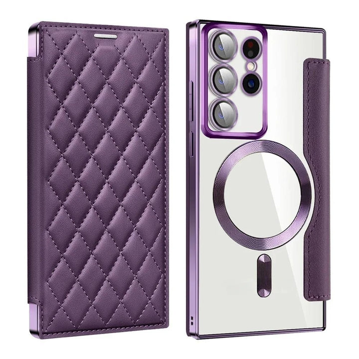 Card Holder Magnetic Leather Case for Samsung S22/S23/S24 Ultra, Wireless Charging
