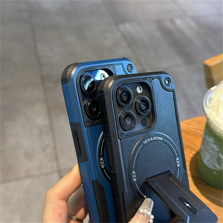 Rugged Military-Grade MagSafe iPhone Case with Kickstand – Shockproof Magnetic Bumper Cover for iPhone 11 to 16 Pro Max