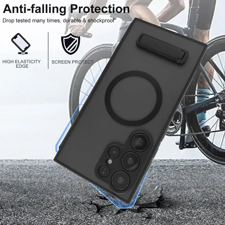 Matte Black MagSafe Kickstand Case for Samsung Galaxy S25 Ultra, S24, S23 FE, S22 Plus – Shockproof Slim Protective Cover
