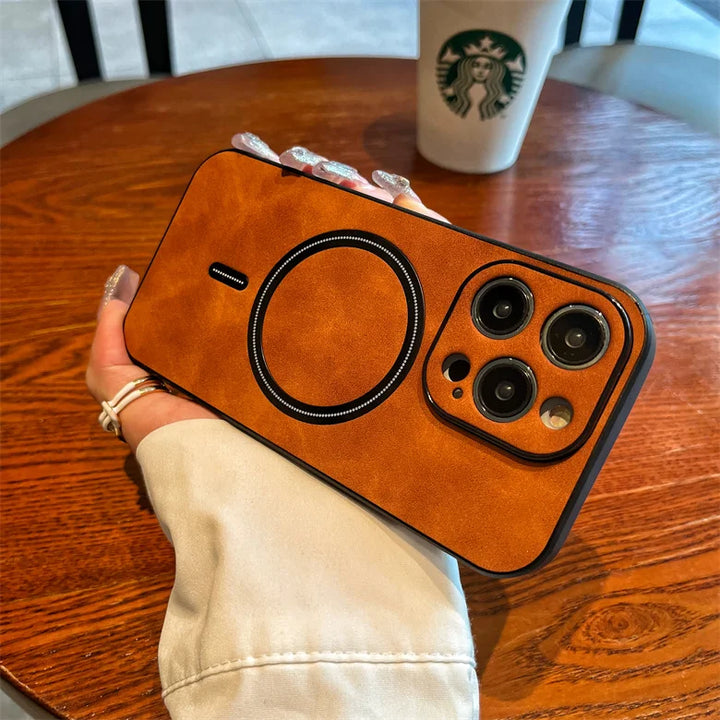 Luxury Matte Leather MagSafe Case for iPhone 16 Pro Max, Shockproof & Wireless Charging Compatible