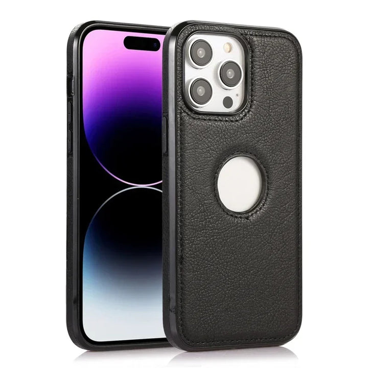 Classic Leather Case for iPhone 15/14/13/12/11/16 Pro Max with Logo View and Shockproof Design