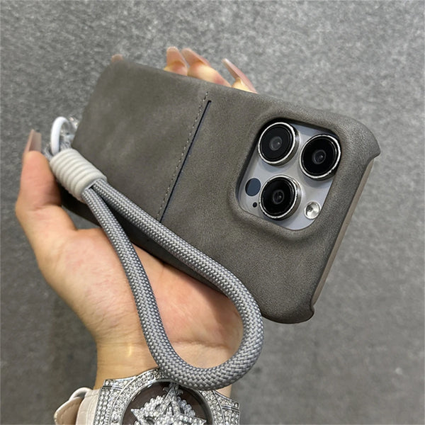 Matte Lederhülle mit Kartenfächern für iPhone 12/13/14/15/16 Pro Max