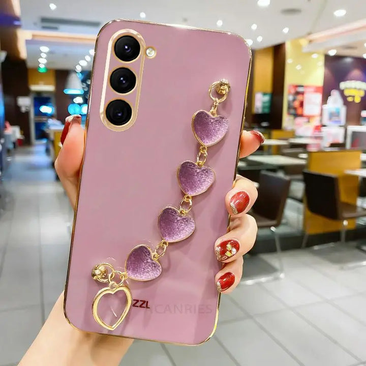 Love Heart Bracelet Case for Samsung S9/S10/S20/S21/S22/S23, Note 9/10/20 Ultra with Decorative Charm