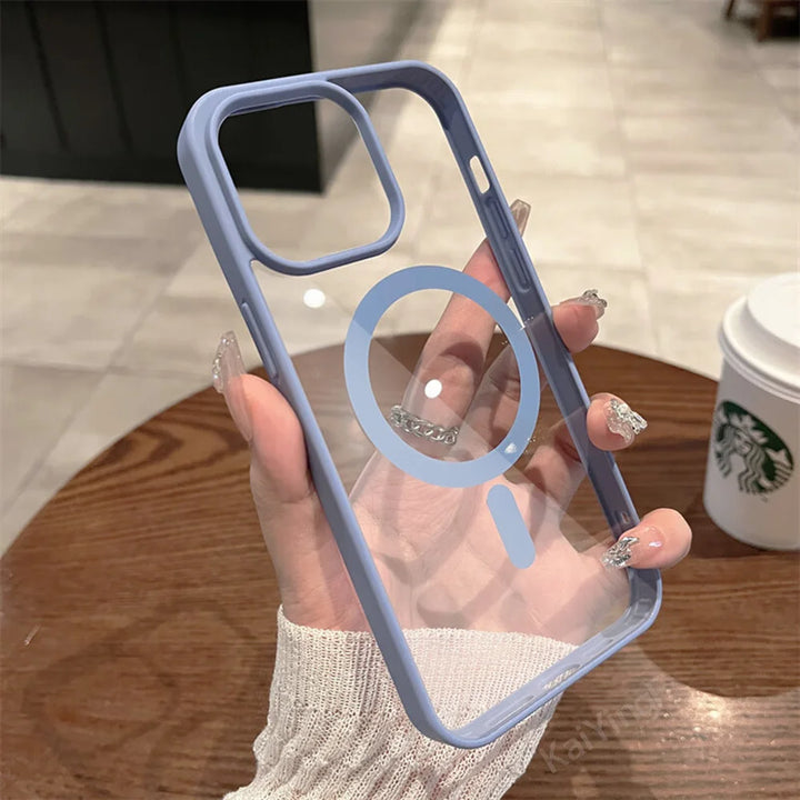 MagSafe Compatible Transparent Magnetic Case for iPhone 16-11 Series – Ultra-Clear Shockproof Design